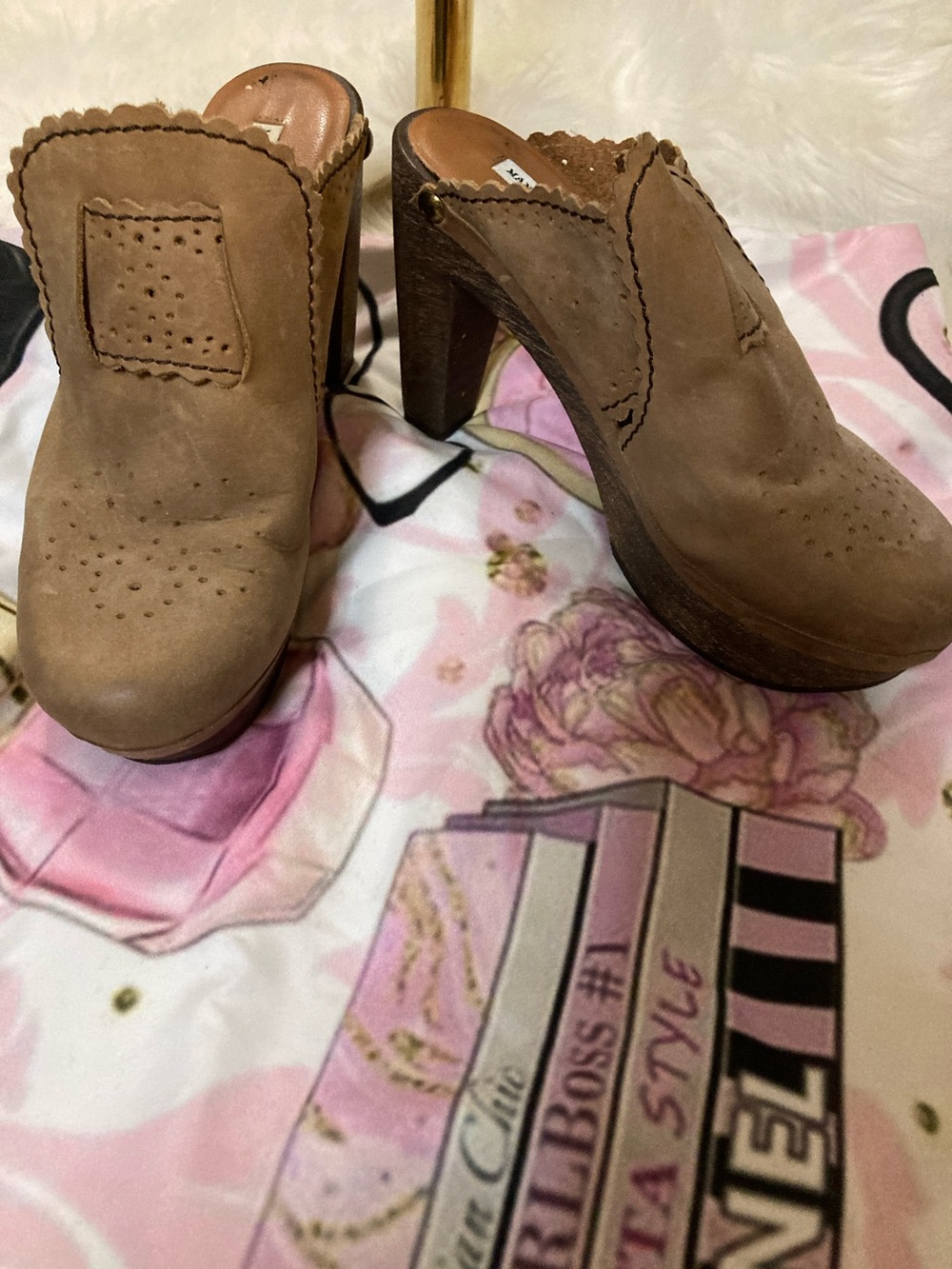 Mango Brown Suede Platform Mules